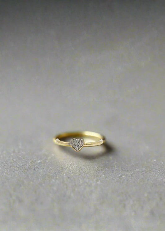 Gold Heart Ring with Zirconia Diamonds