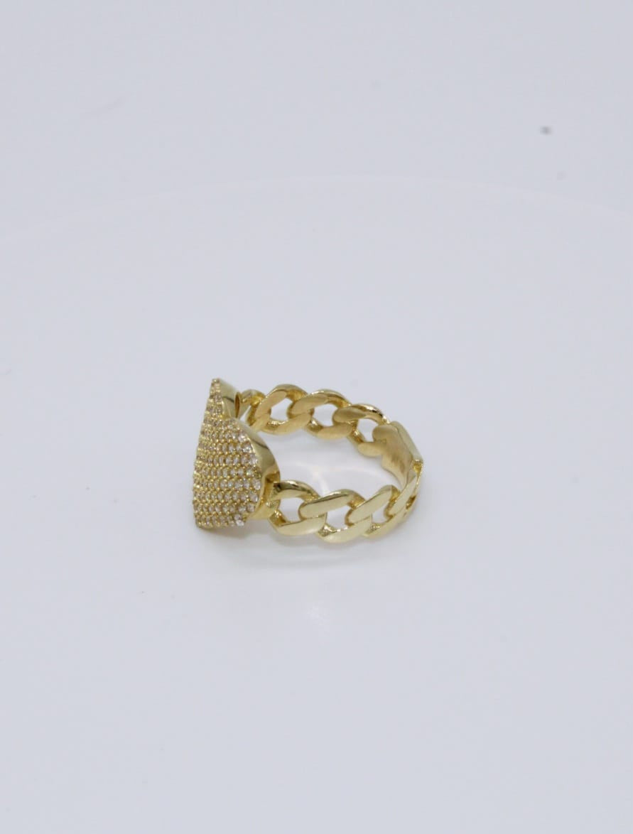 Heart ring with cuban link chain style band