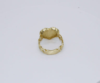 Heart ring with cuban link chain style band